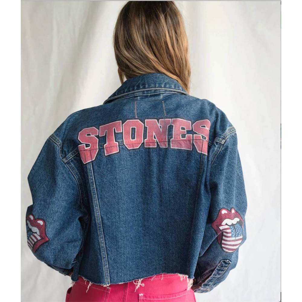 NEW PEOPLE OF LEISURE rolling stones sweet virgnia denim jacket in blue - Picture 2 of 2